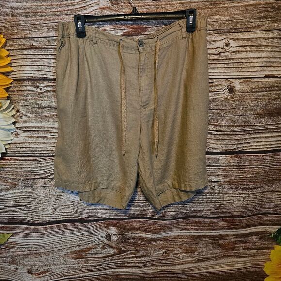 Tasso Elba Camel colored Women's shorts 100% linen XXL preo-owned - Picture 1 of 4